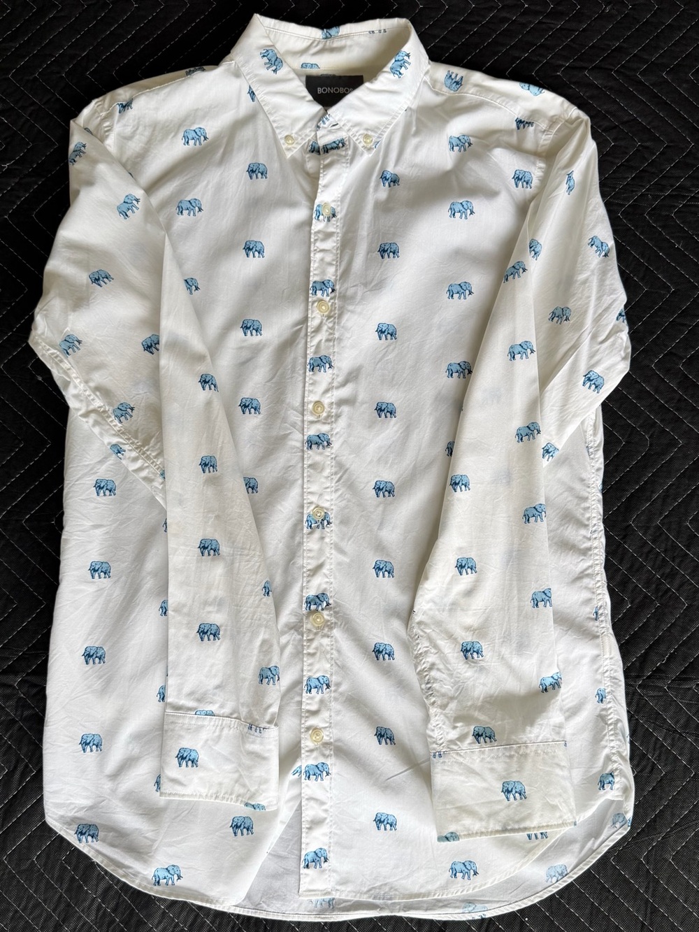 Bonobos White Button-Down Shirt with Blue Elephant Motif